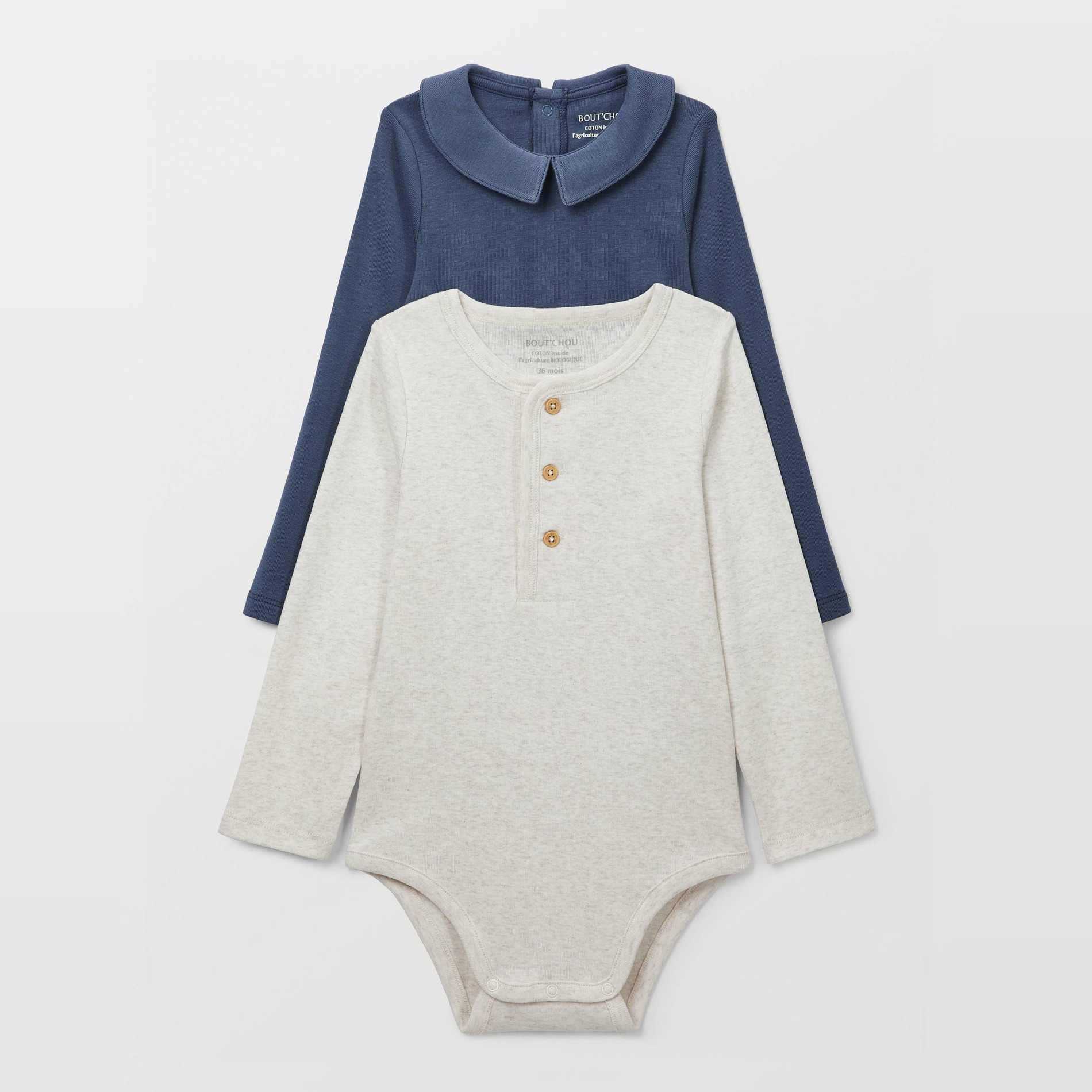 Lot de 2 bodies uni en coton BIO GOTS, MONOPRIX