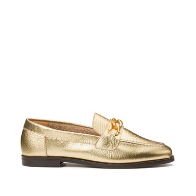 Metallic Leather Loafers with Chain Detail LA REDOUTE COLLECTIONS
