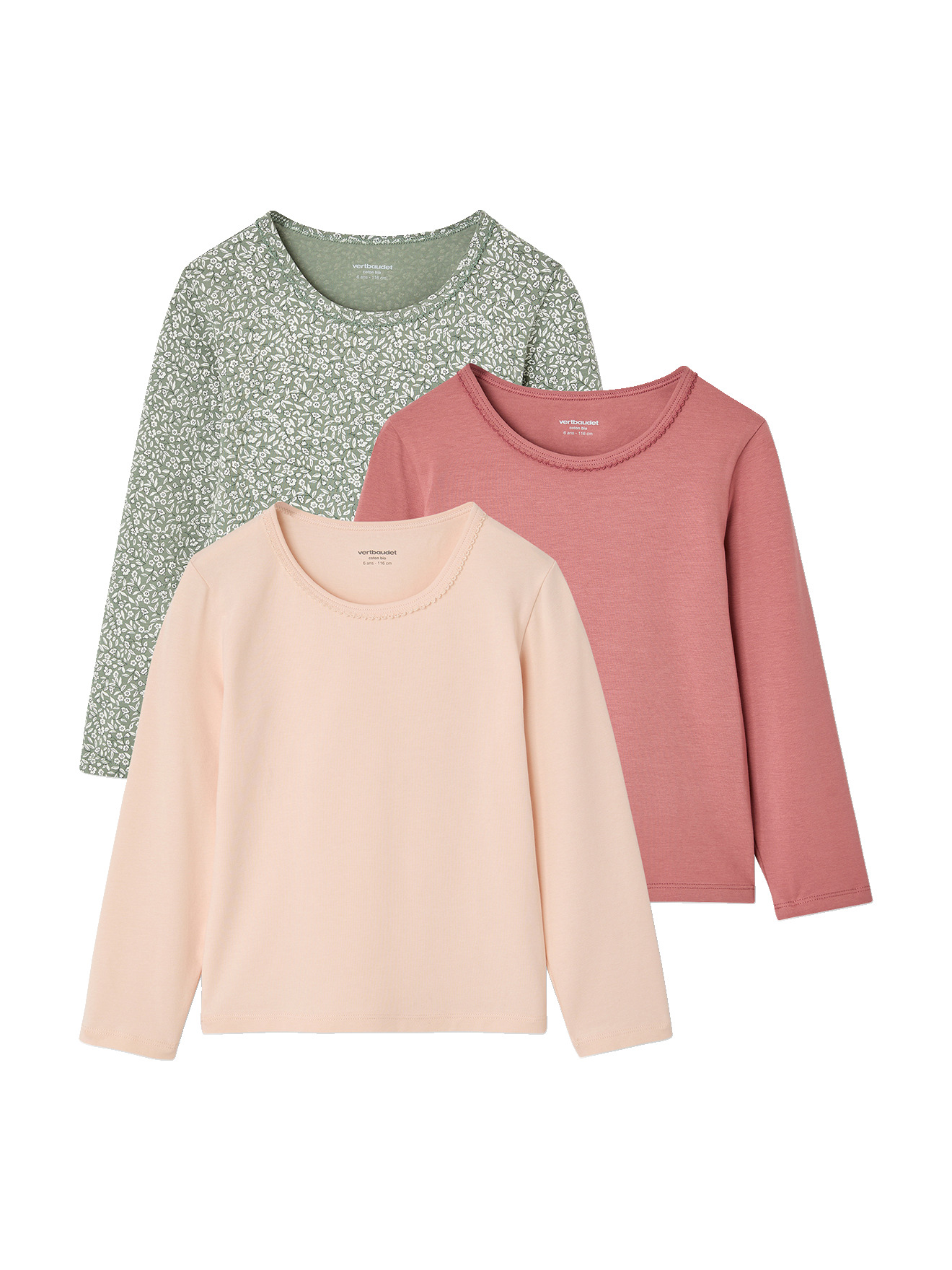 Lot de 3 t-shirts manches longues, VERTBAUDET