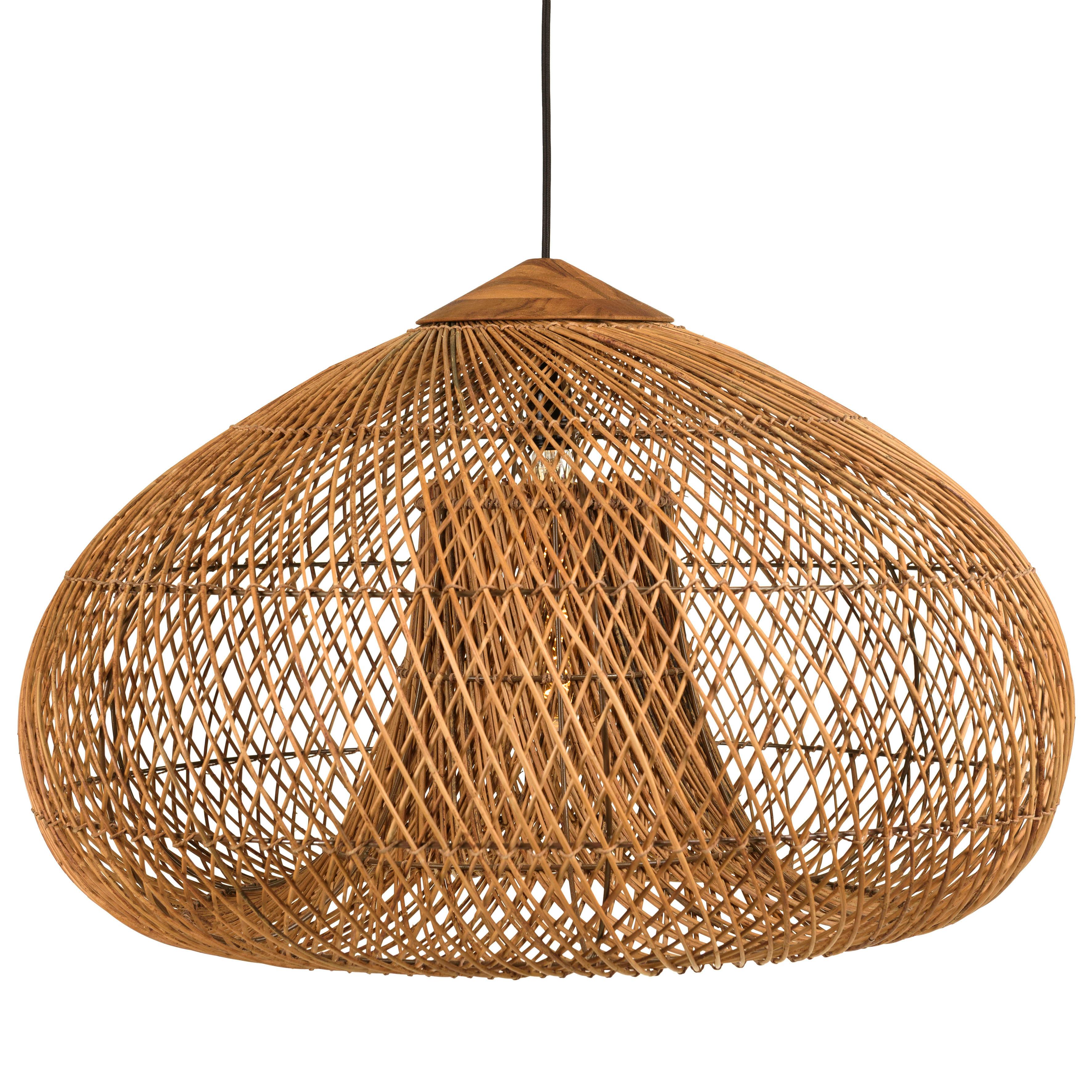Suspension 80x80cm en rotin couleur naturelle et bois de teck recyclé SWING, PIER IMPORT