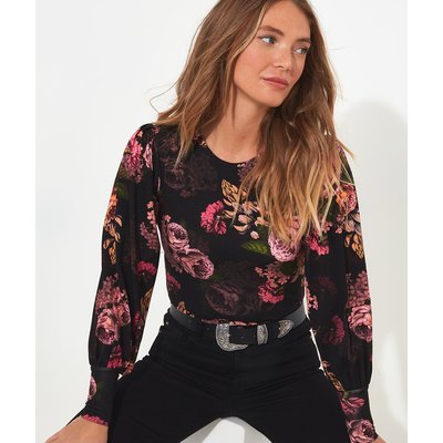 Floral Crew Neck Blouse with Long Sleeves JOE BROWNS