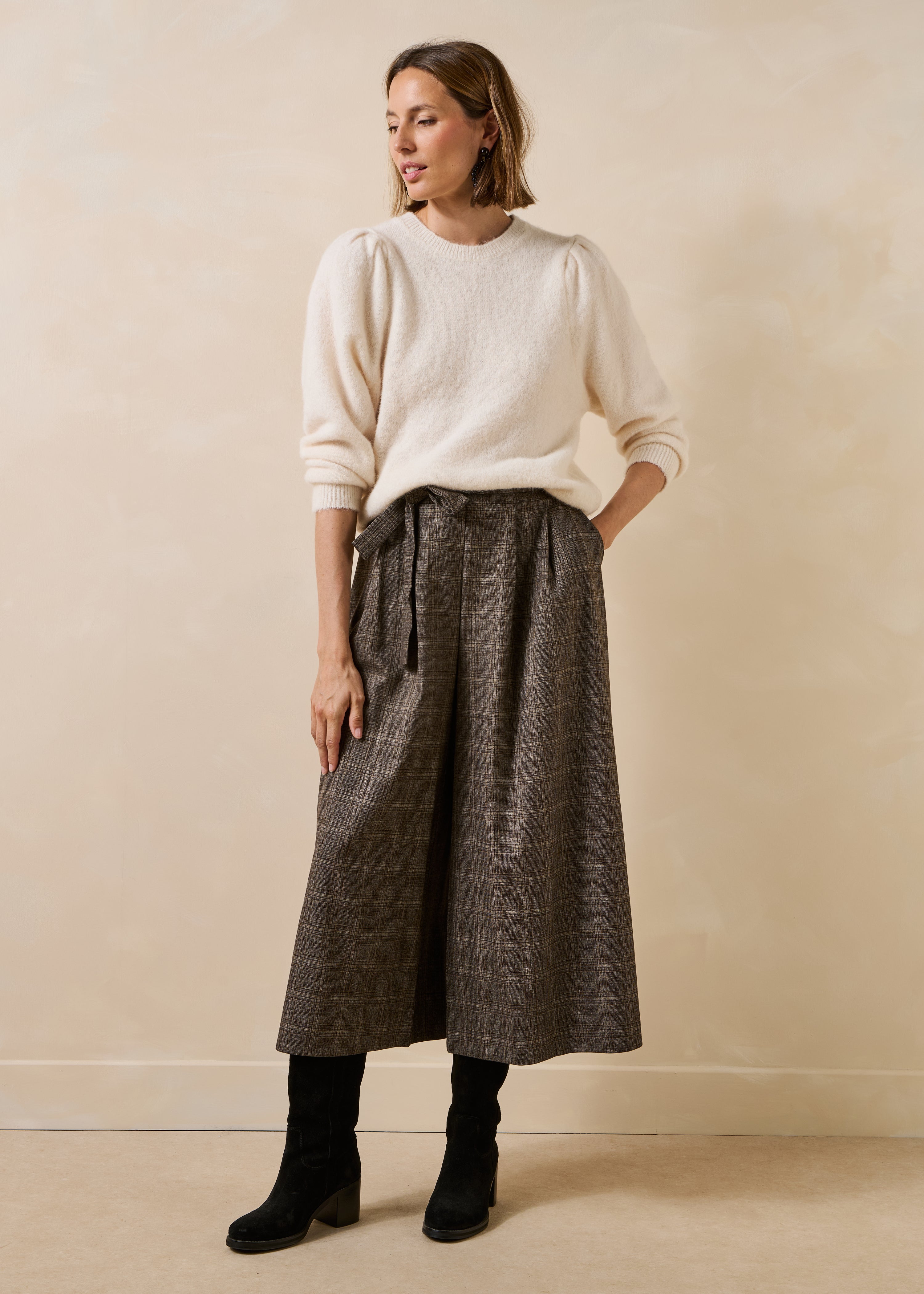 Pantalon jupe culotte 7/8ème à carreaux, LA FEE MARABOUTEE