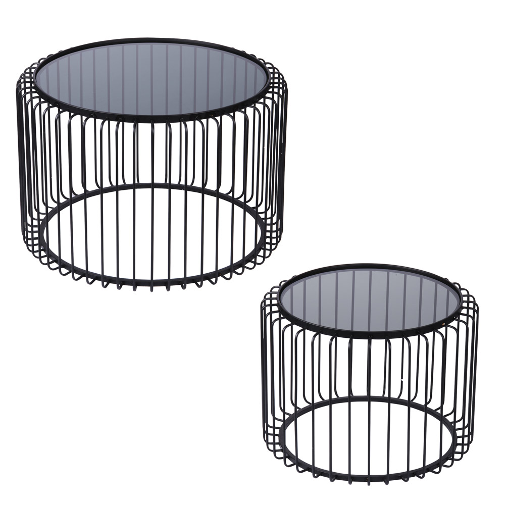 Set de 2 tables basses rondes métal et verre, TABLE PASSION