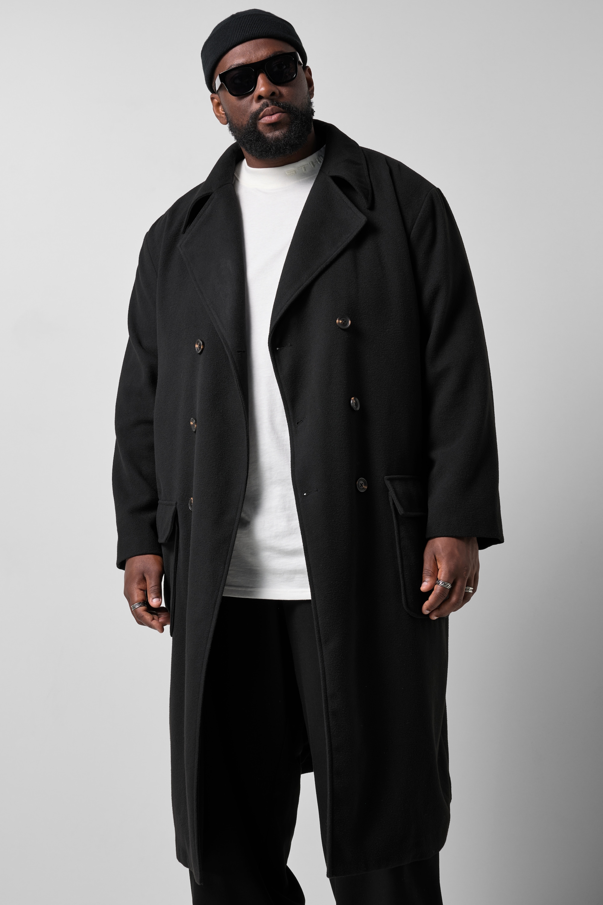 Manteau en laine mélangée, double boutonnage, STHUGE