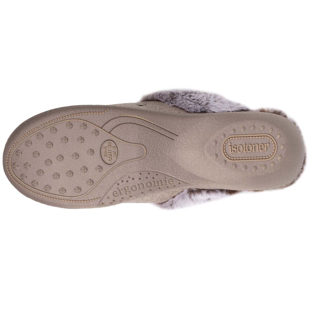Chaussons mules fausse fourrure et petit talon gris Isotoner La