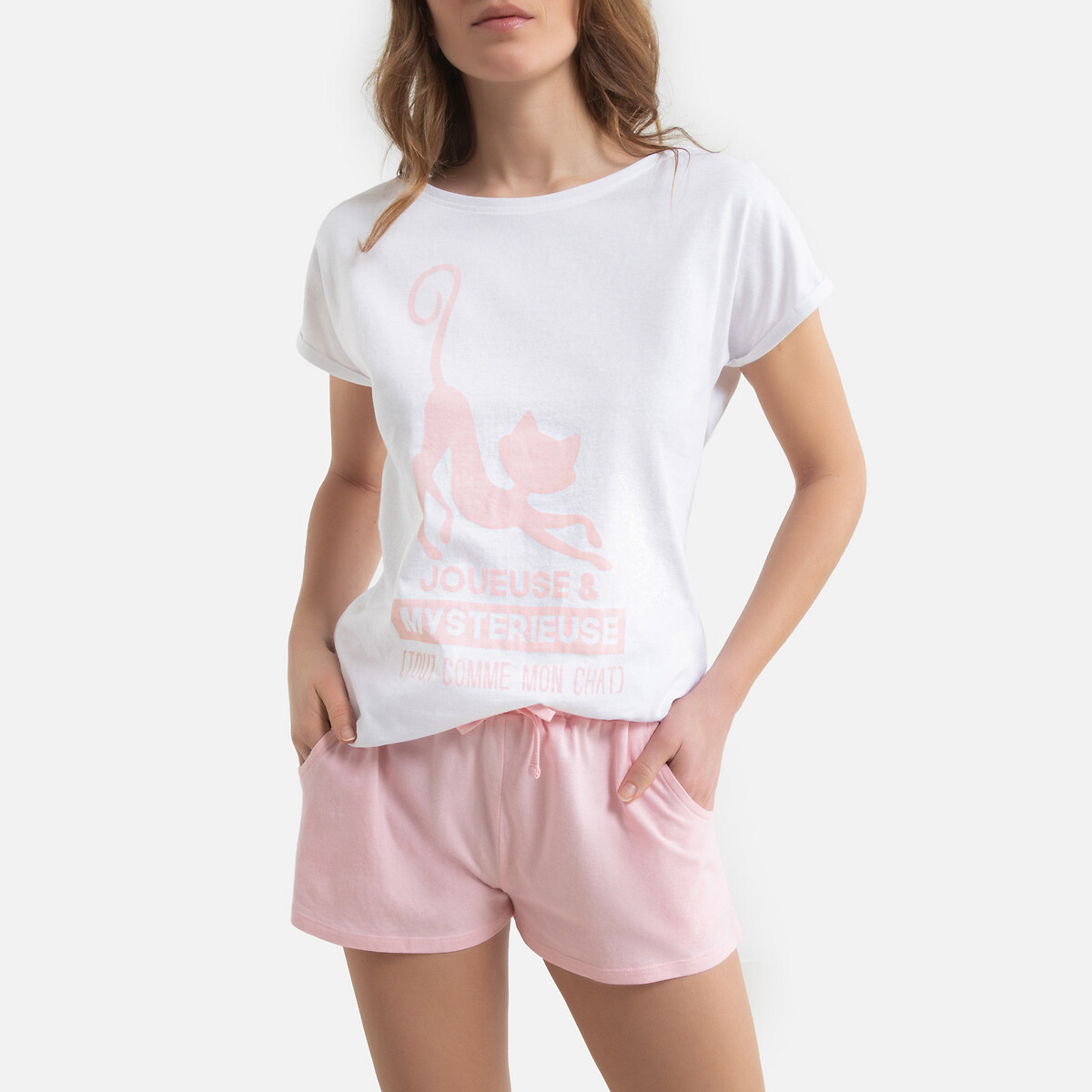 Cotton short pyjamas , white/pale pink 