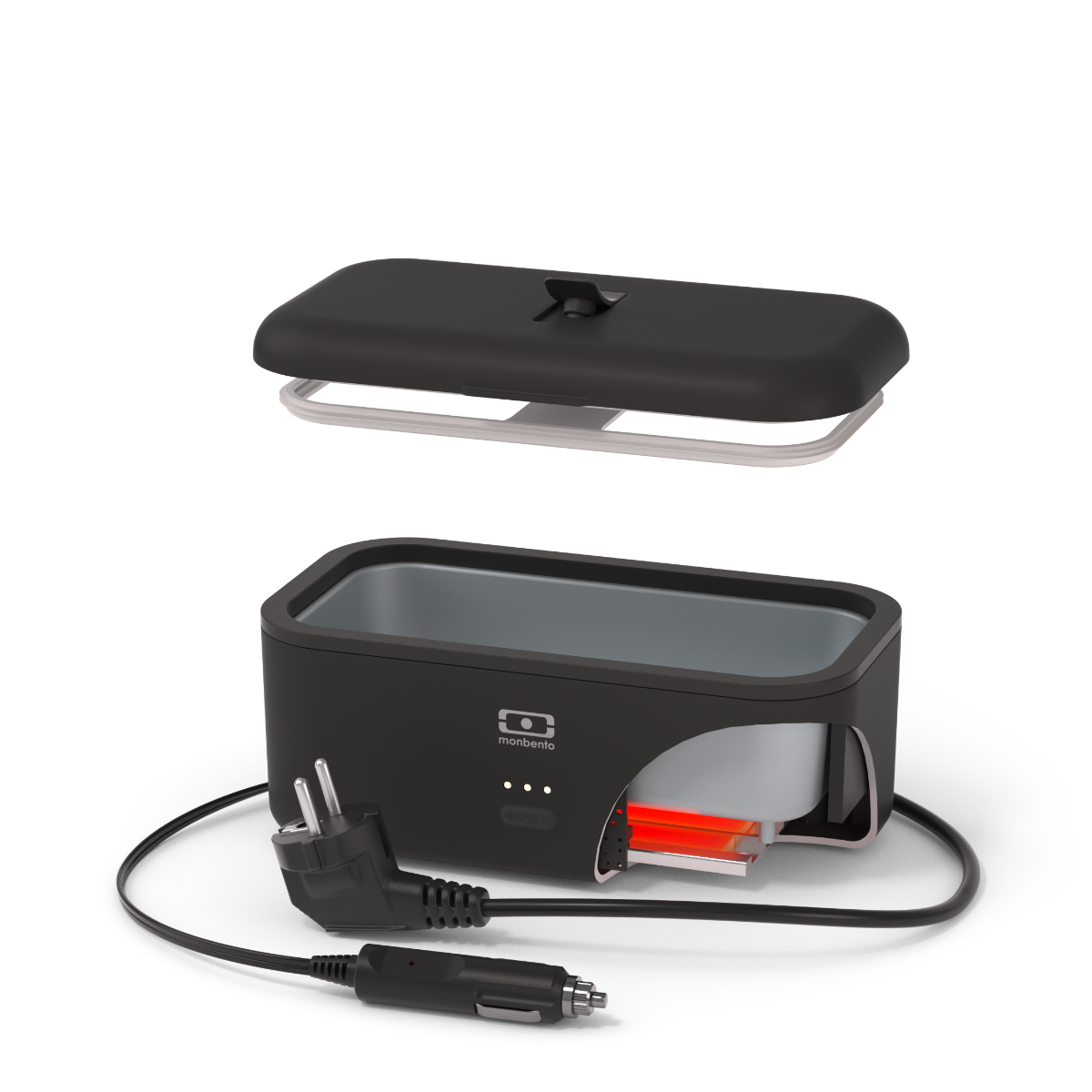 Monbento MB Warmer Onyx - Lunch Box Chauffante Électrique Avec Câble Voiture - Gamelle Chauffante Bento Nomade Noir