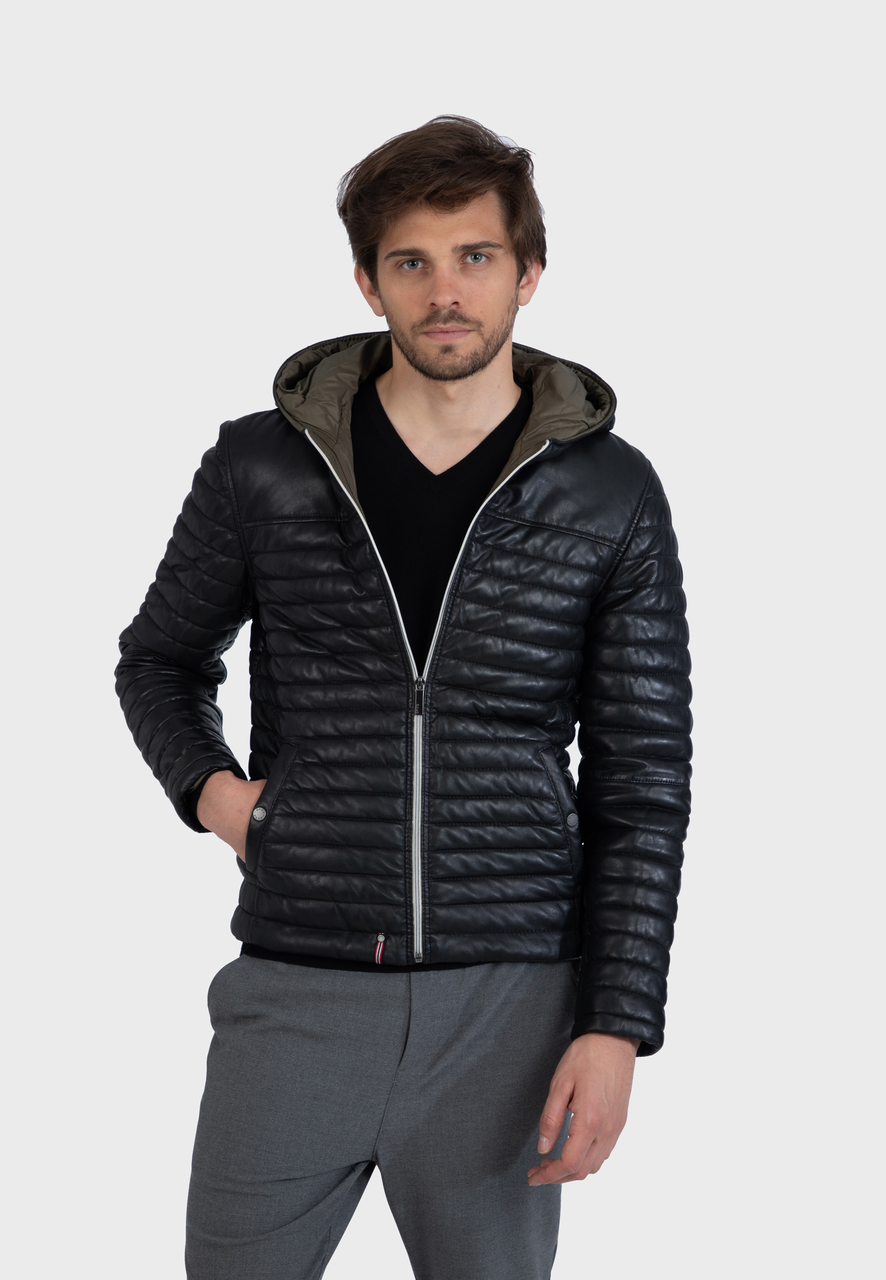 Doudoune en cuir avec capuche AURELIEN3, OAKWOOD