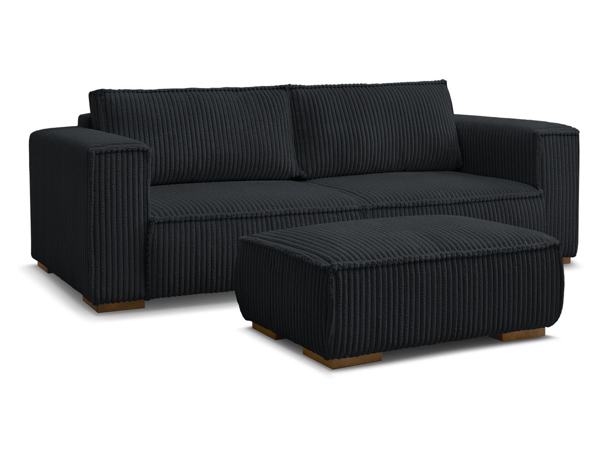 Canapé droit fixe 4 places en gros côtelé doux avec pouf, CHELSEA, BOBOCHIC