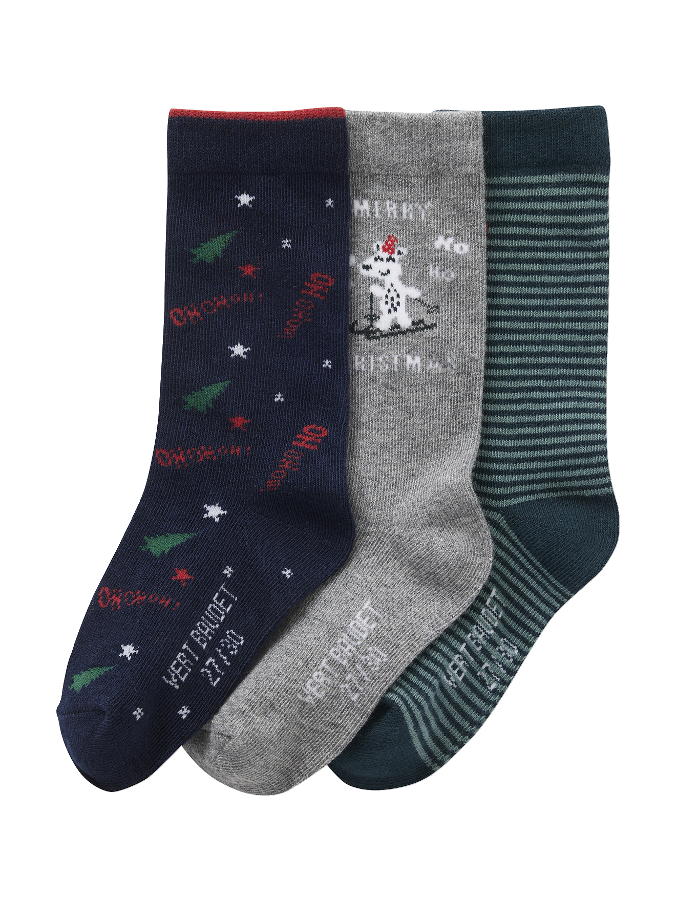 Coffret de 3 paires de chaussettes de Noël, VERTBAUDET