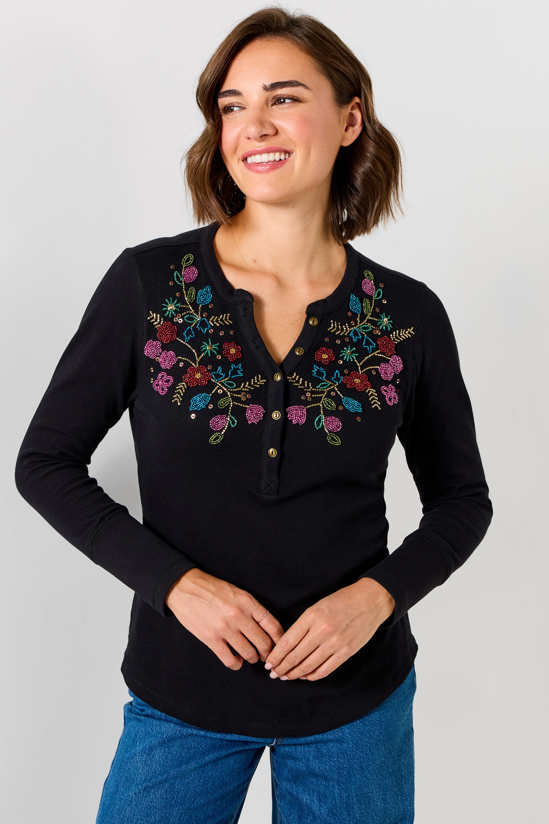 Haut Henley en Jersey à Perles Fleuries, JOE BROWNS