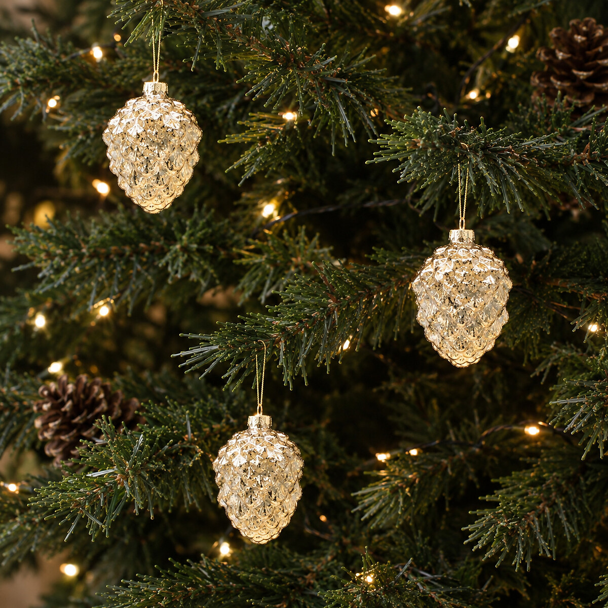 Set of 3 Gold Pinecone Baubles, SO'HOME