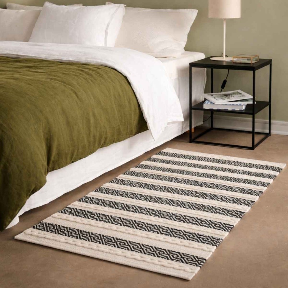 Tapis descente de lit en coton rayé 110x60cm, ORNAMI