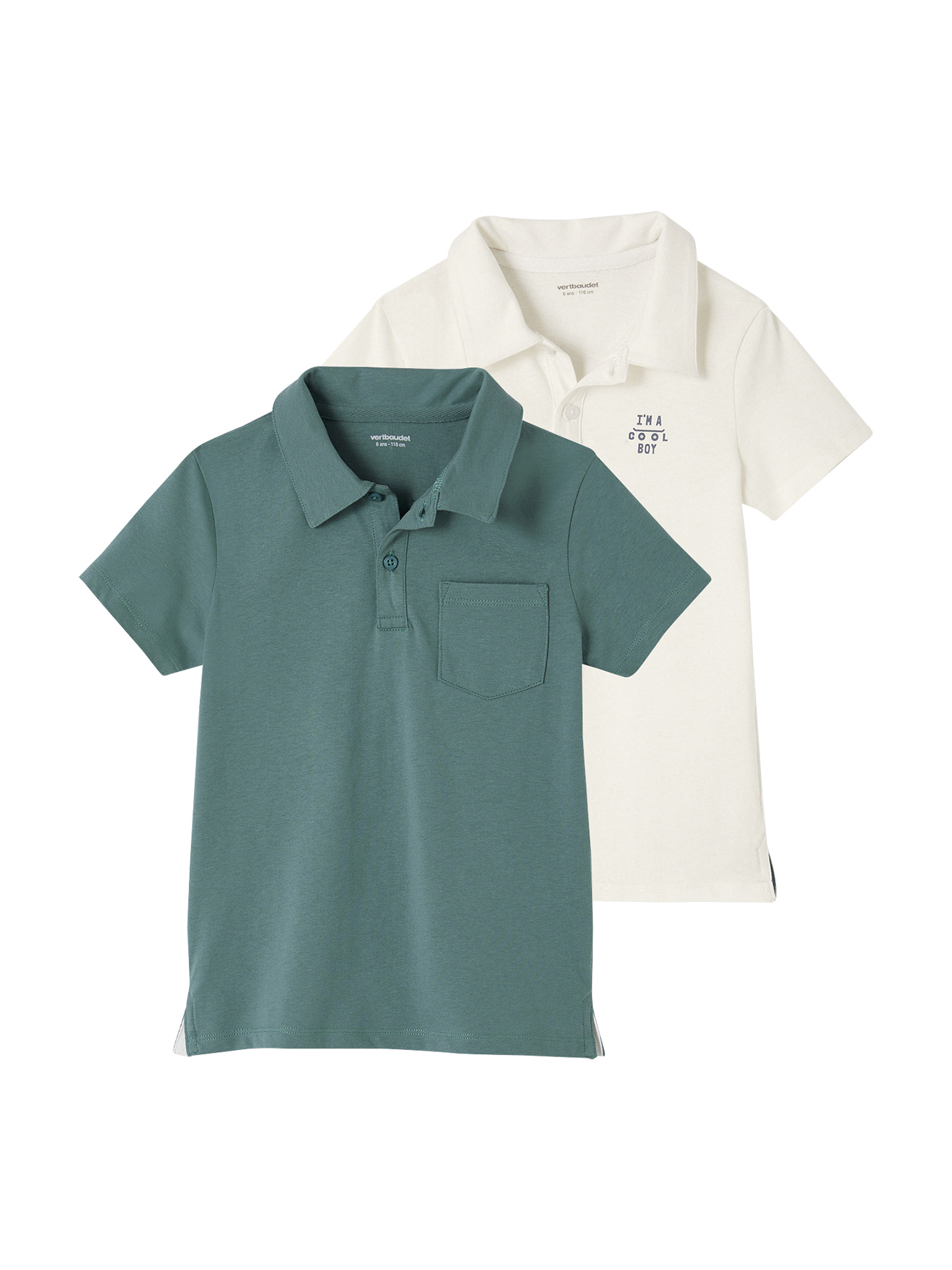 Lot de 2 polos unis manches courtes, VERTBAUDET