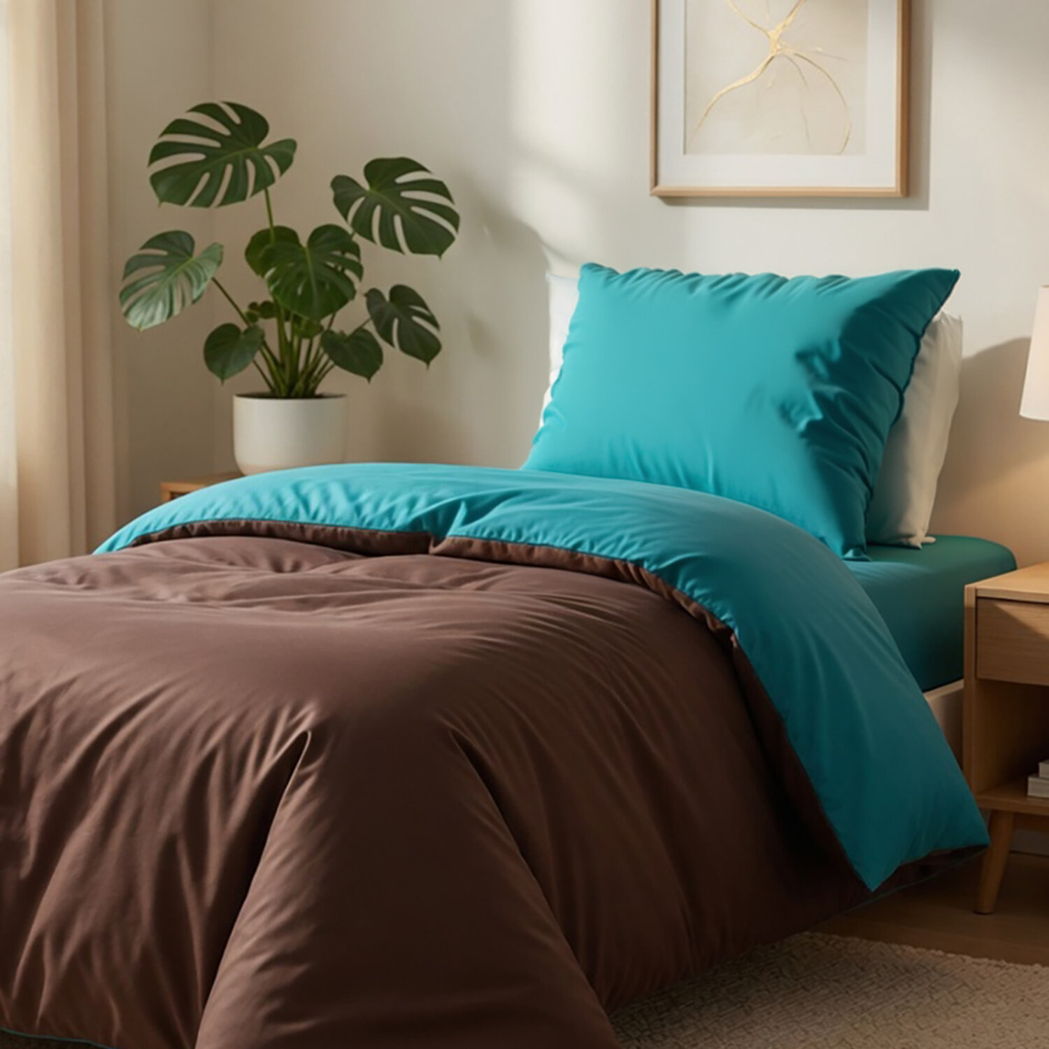 Parure housse de couette en coton bicolore, MENO, C DESIGN HOME TEXTILE