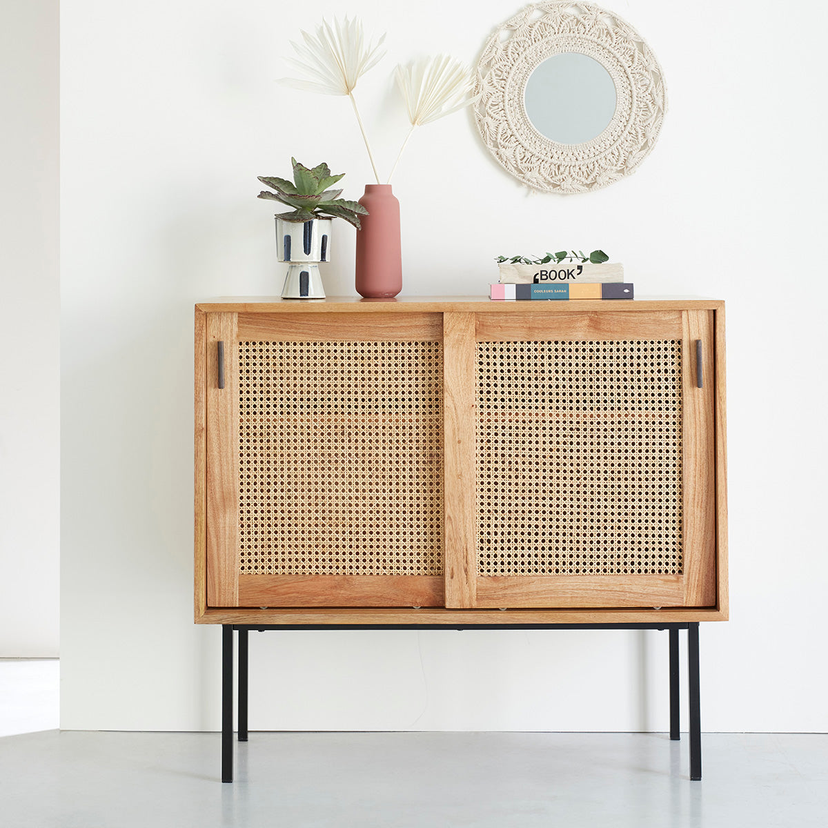 Commode en bois massif et cannage 100 cm AUBIN, BERAH GETAH