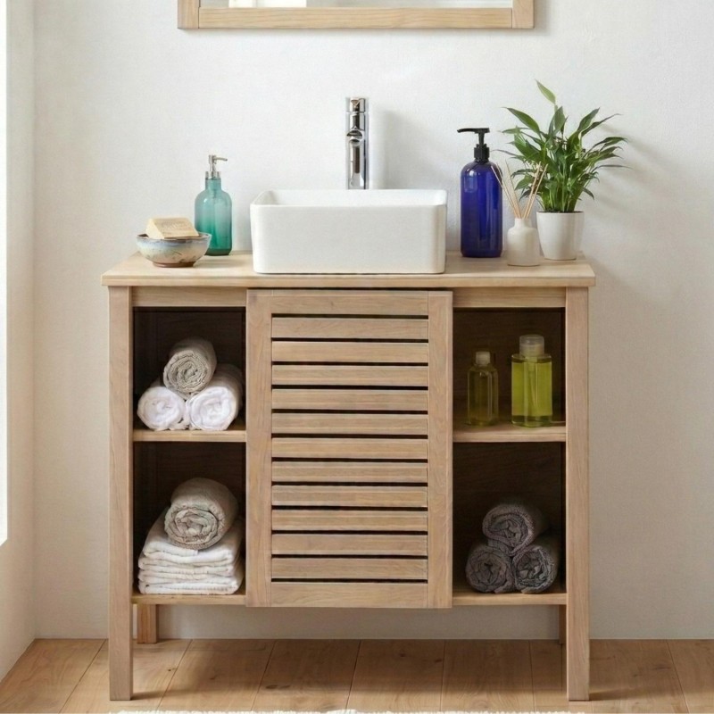 Ensemble simple vasque 90cm chêne avec vasque et robinet chromé TALIX, MOB IN