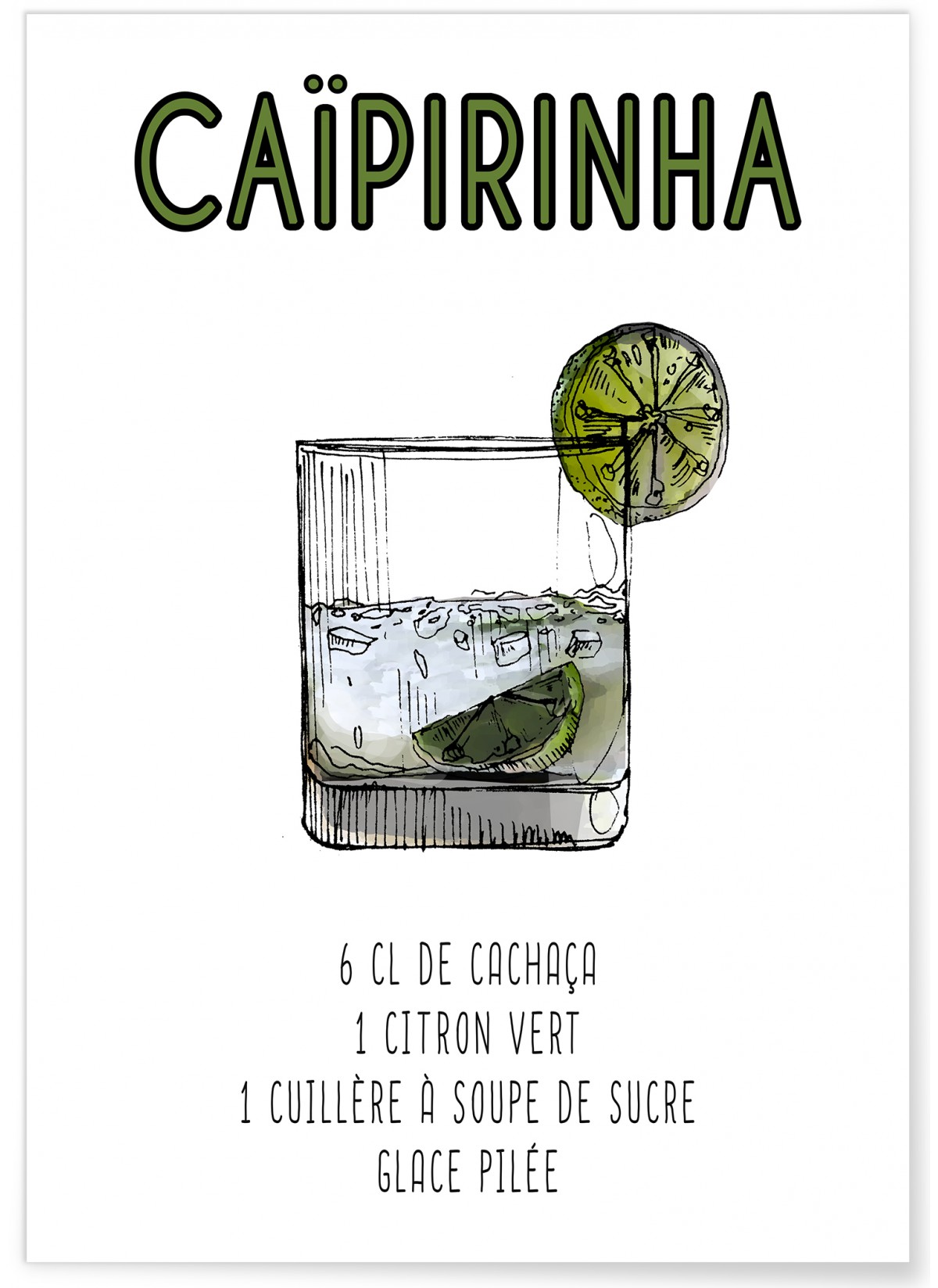 Affiche Cocktail Caïpirinha, L'AFFICHERIE