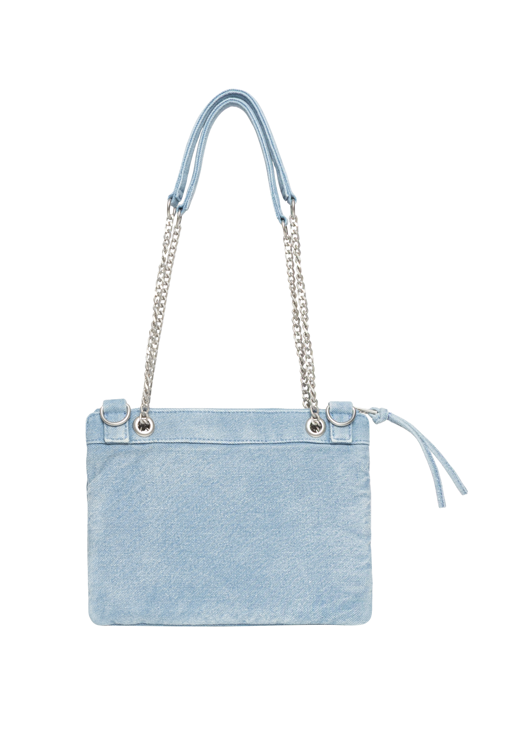 SAC POCHEETTE En Toile Denim Noir Délavé - Chaînette Customisée Rock Punk - Neuf Sans étiquette - Fabriqué En France