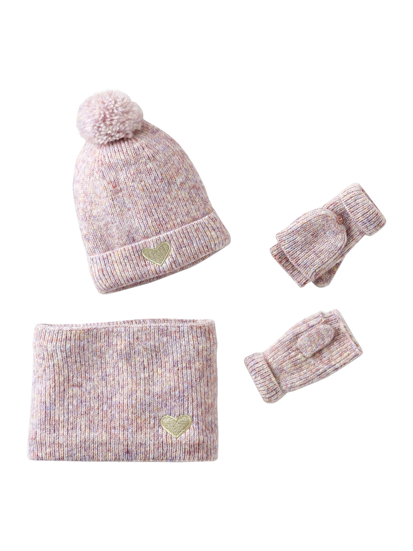 Ensemble bonnet, snood, moufles/mitaines avec badge coeur, VERTBAUDET