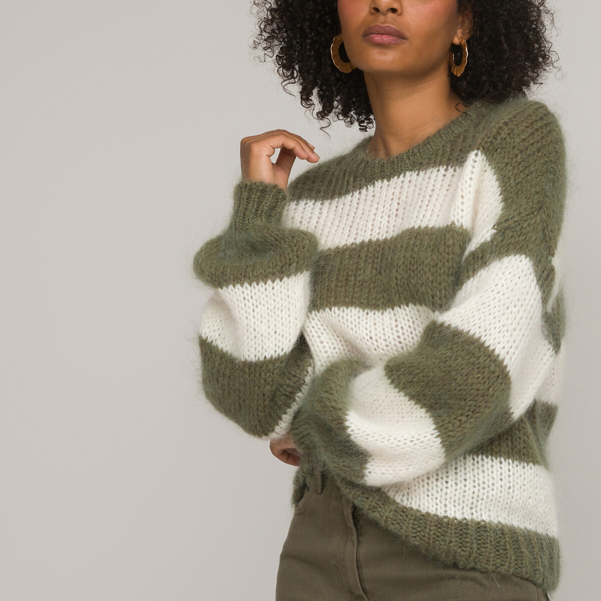 Striped Mohair Mix Jumper with Crew Neck