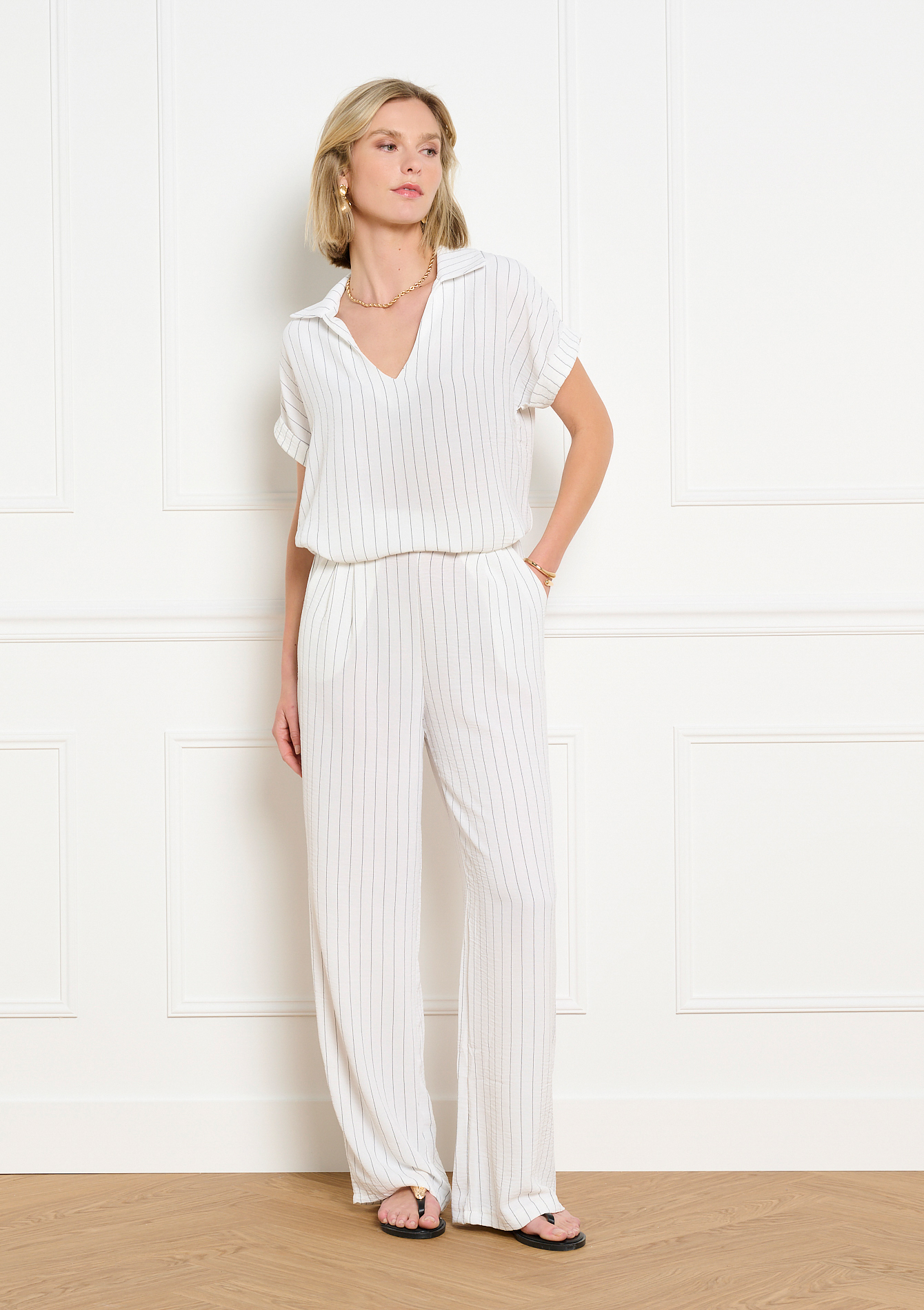 Pantalon large fluide rayé, LOLALIZA
