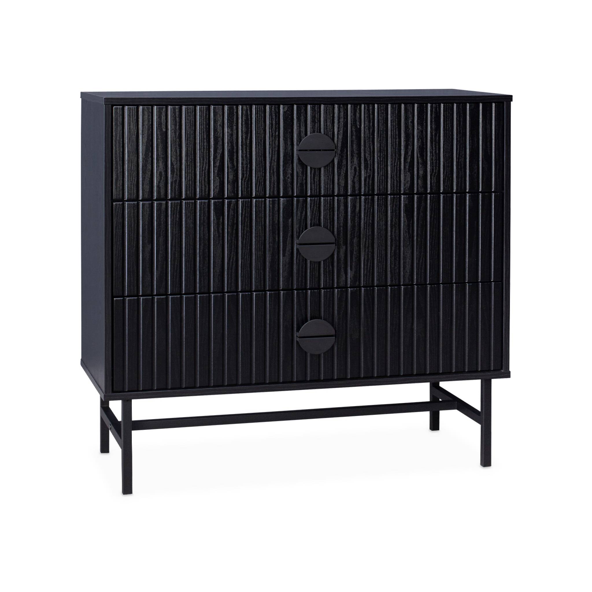 Commode décor bois rainuré 3 tiroirs BAZALT, SWEEEK