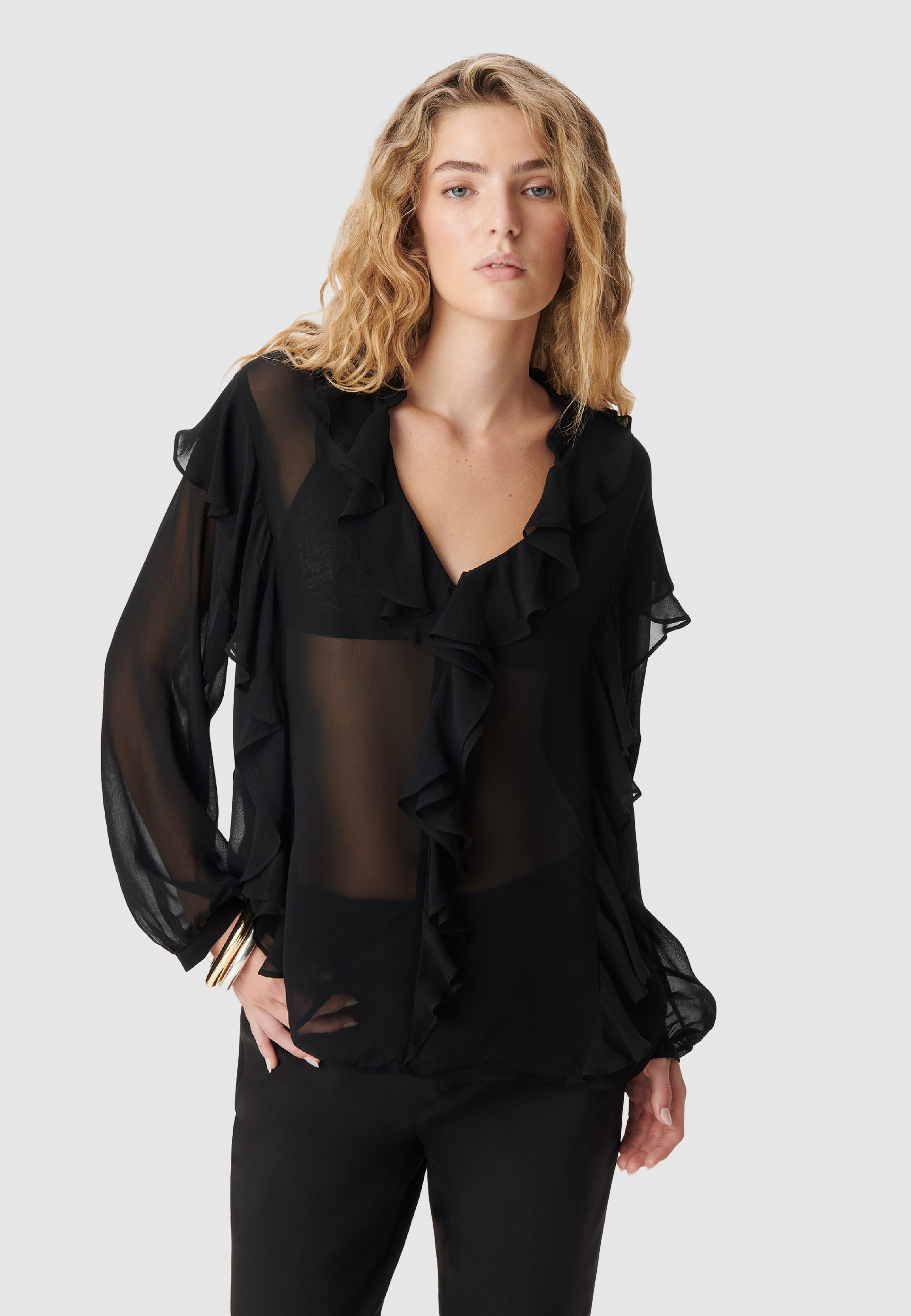 Blouse fluide à jabot et volants, IKKS