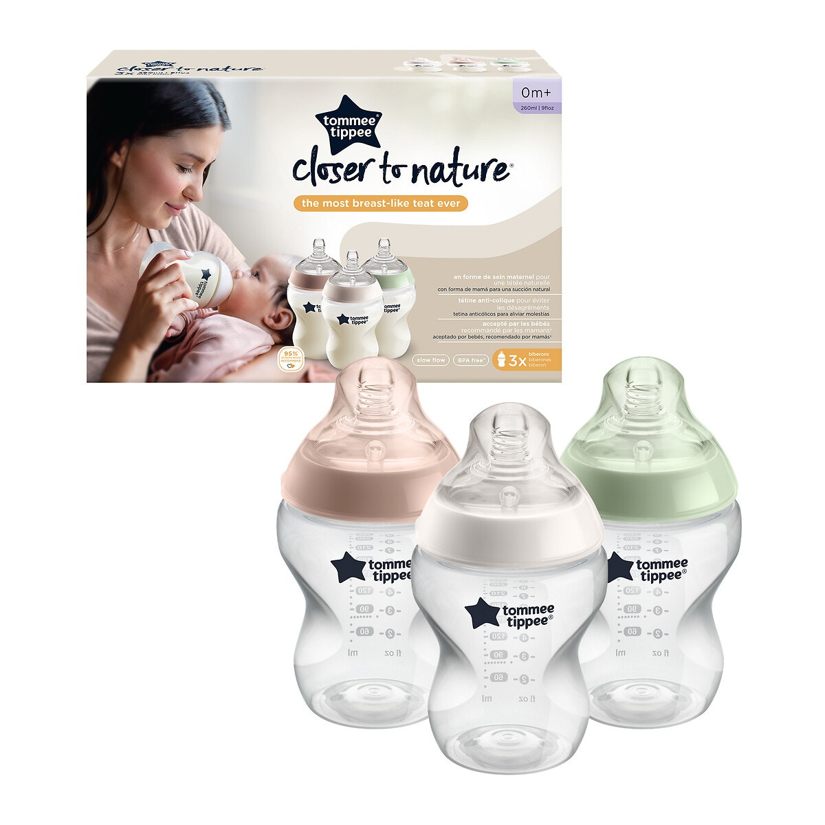 Biberons 260ml closer to nature lot x3 multicolore Tommee Tippee