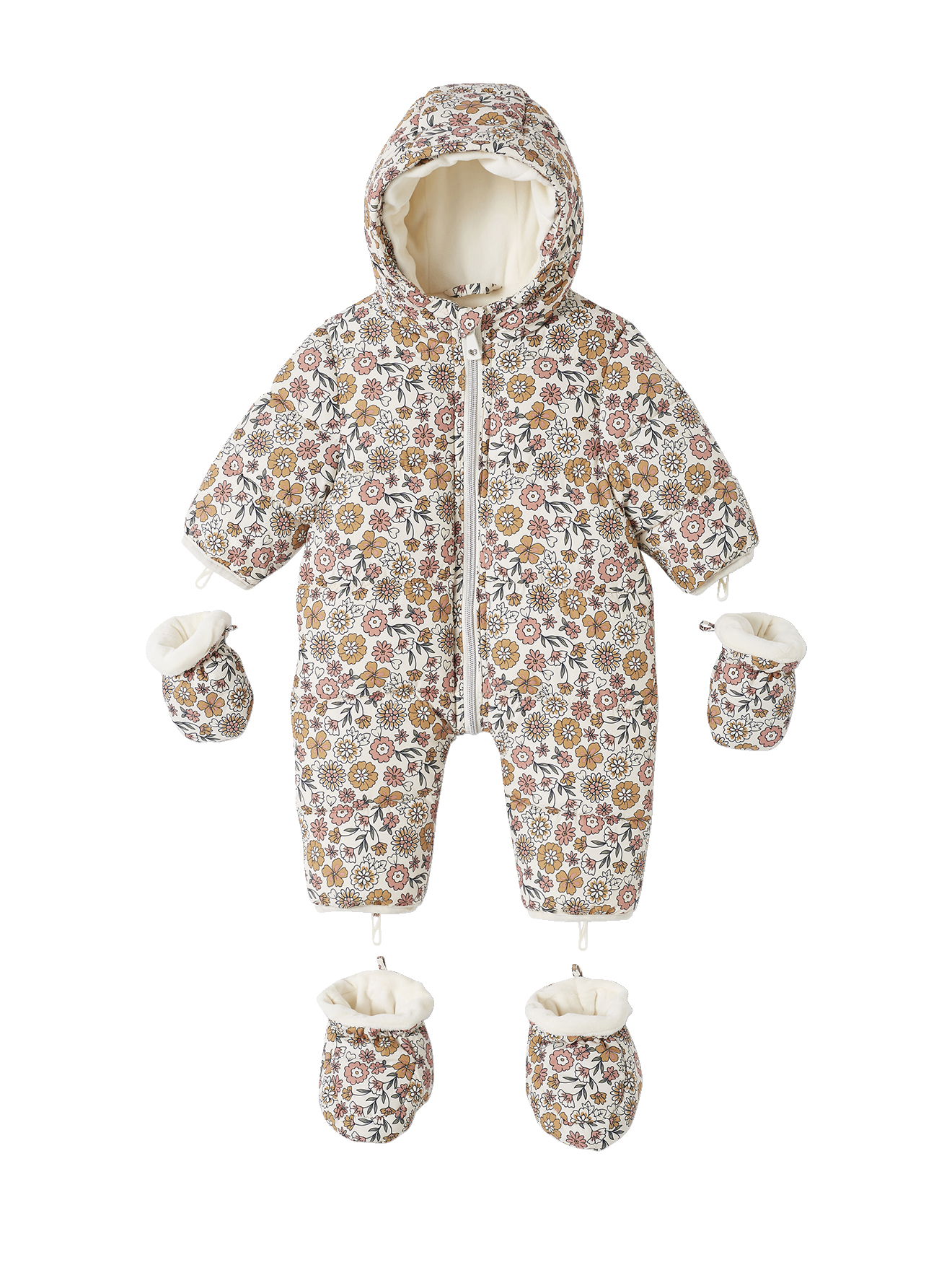 Combipilote bébé fleurie doublée polaire, VERTBAUDET