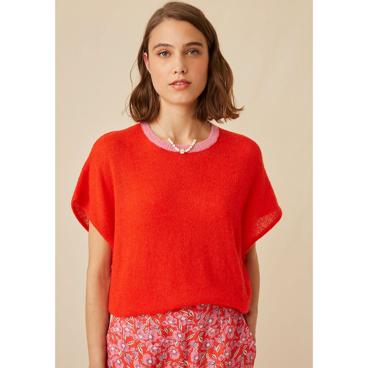 Flavio cropped jumper in alpaca mix with crew neck and short