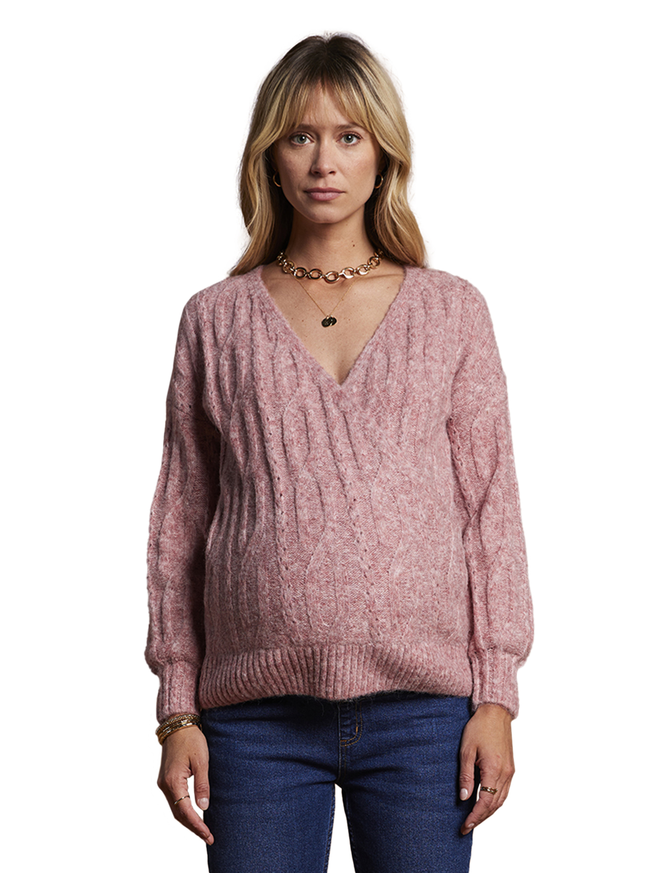 Pull devant/dos maille fantaisie avec Alpaga, ENVIE DE FRAISE