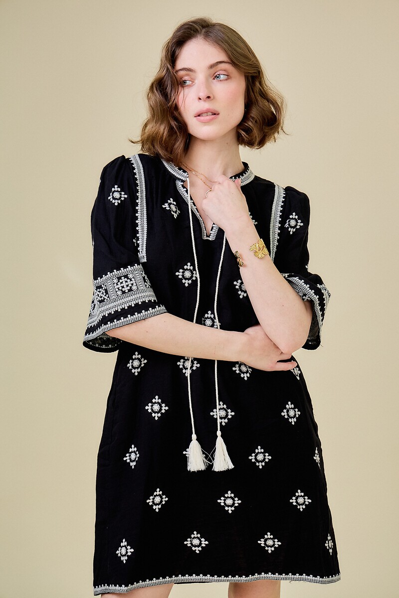 Mid-Length Dress in Geometric Print, SEE U SOON