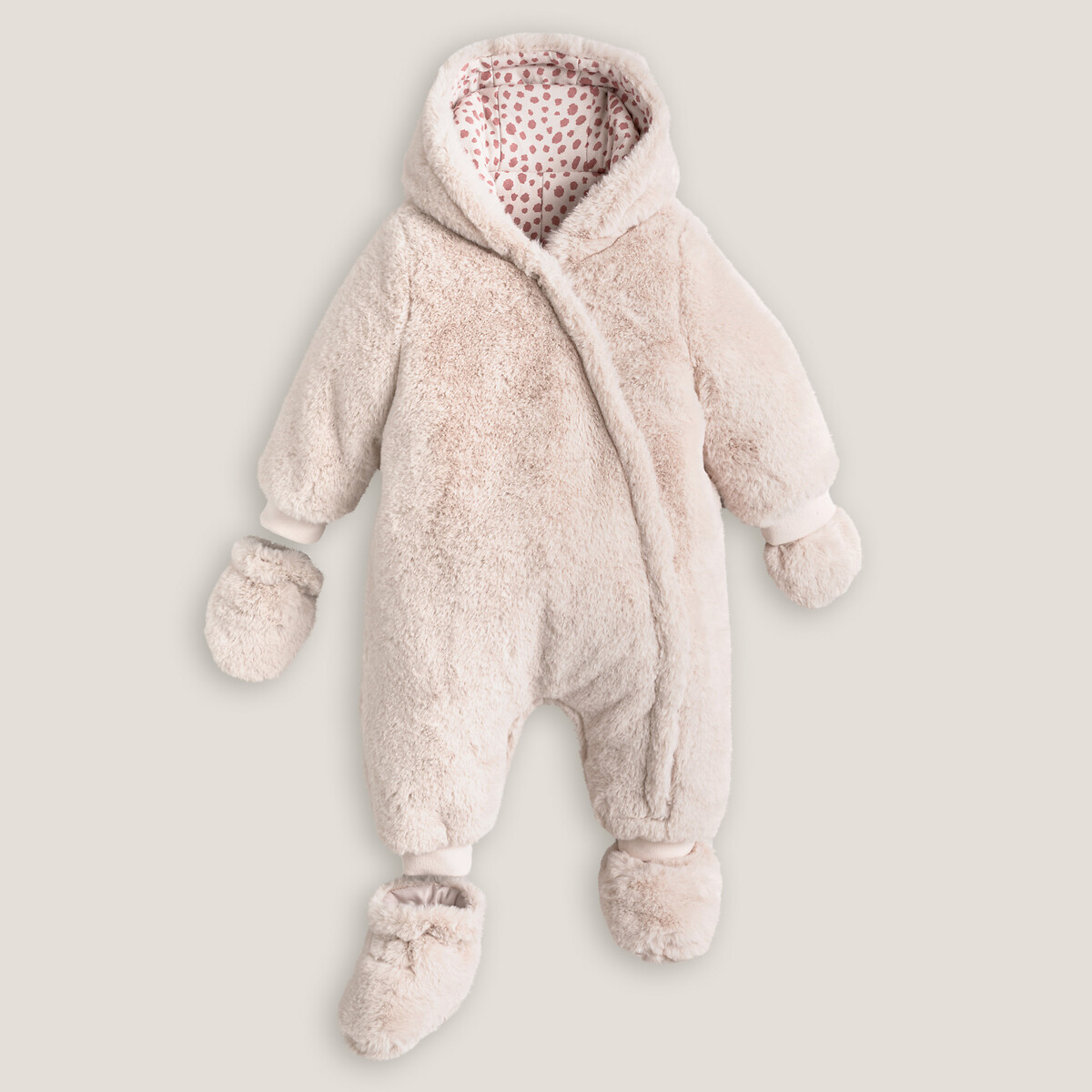 Teddy Faux Fur Pramsuit with Hood, 1 Months-2 Years
