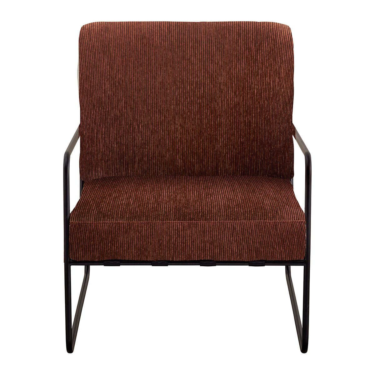 Fauteuil GASPARD en velours côtelé et métal, BLANC D’IVOIRE