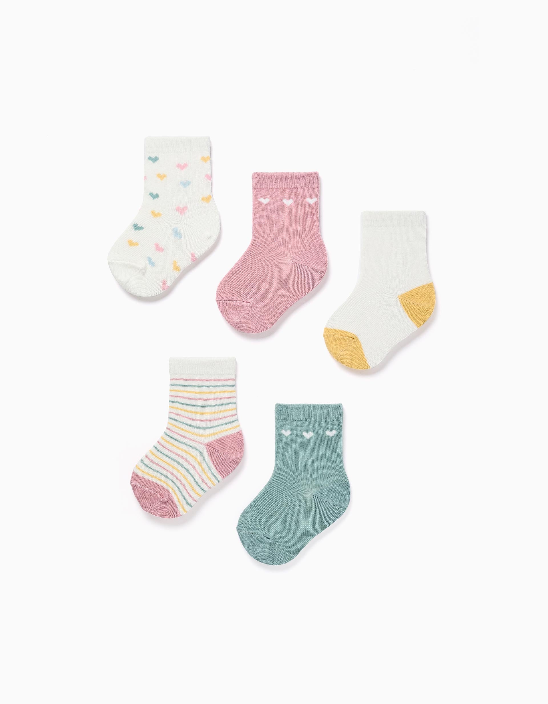 Lot de 5 paires de chaussettes à rayures/cœurs, ZIPPY