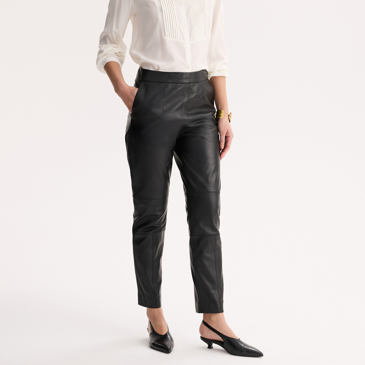 Pantalon 7/8ème, en cuir de mouton, ANNE WEYBURN