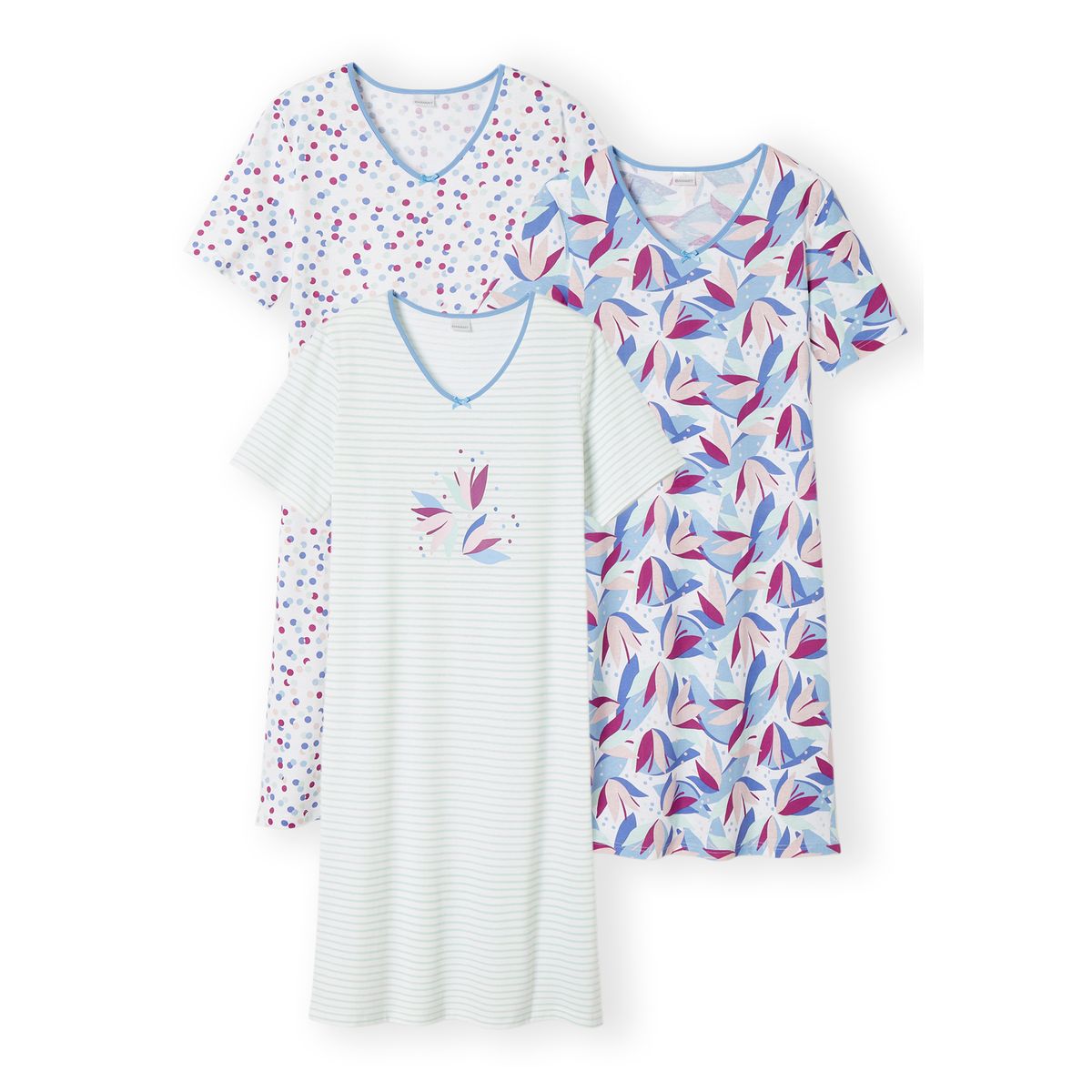 Lot de 3 chemises de nuit en coton lot violet Damart La Redoute