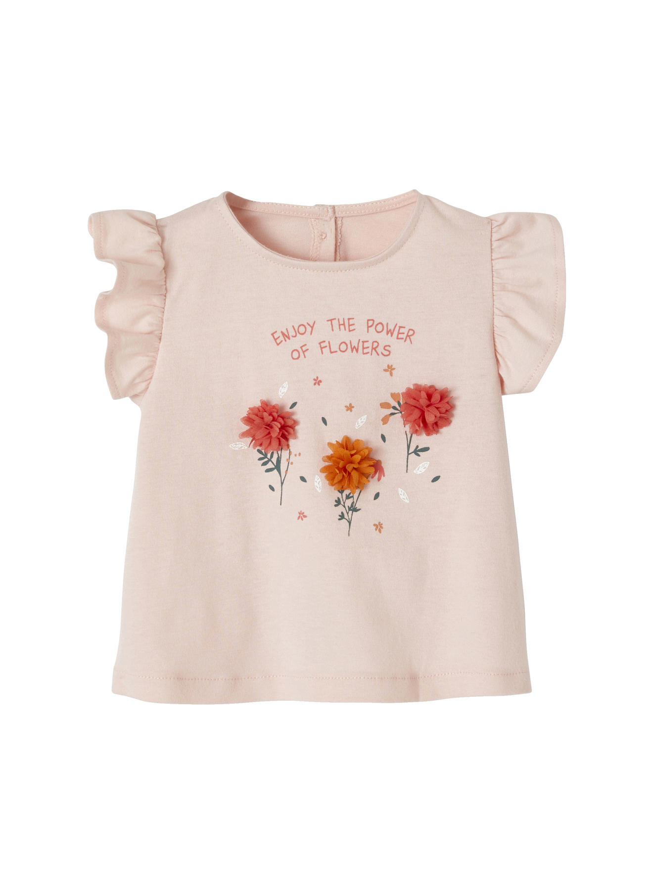 T-shirt avec fleurs en relief bébé, VERTBAUDET