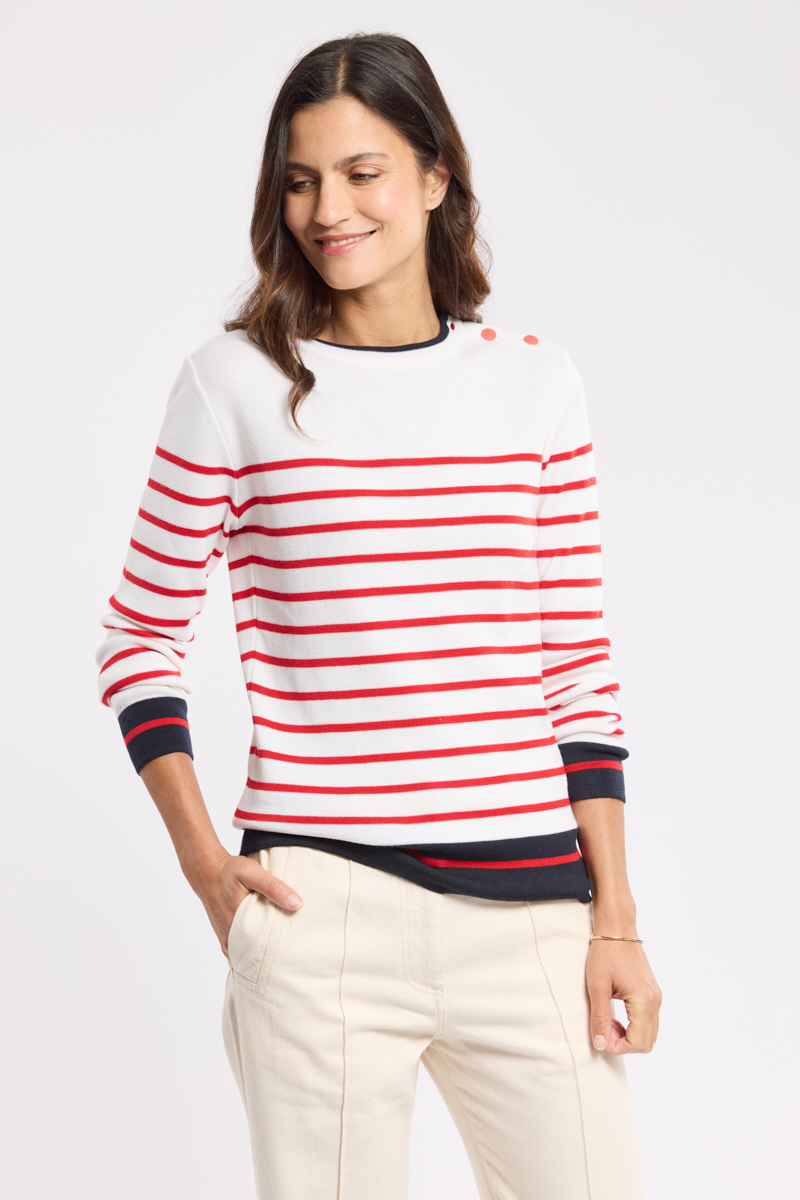 Pull marin rayé en laine mérinos en ?? SAINT VALENTIN, ARMOR-LUX
