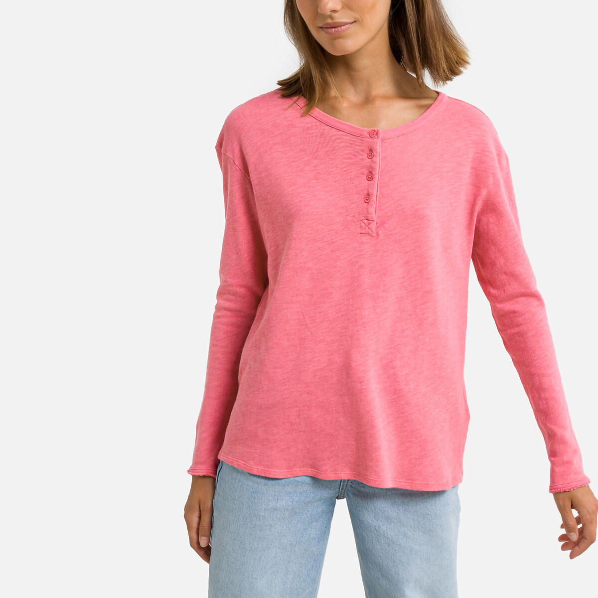 Esprit Shirt Met Lange Mouwen In Henley-stijl in het Roze Dames Kleding voor voor Jeans 