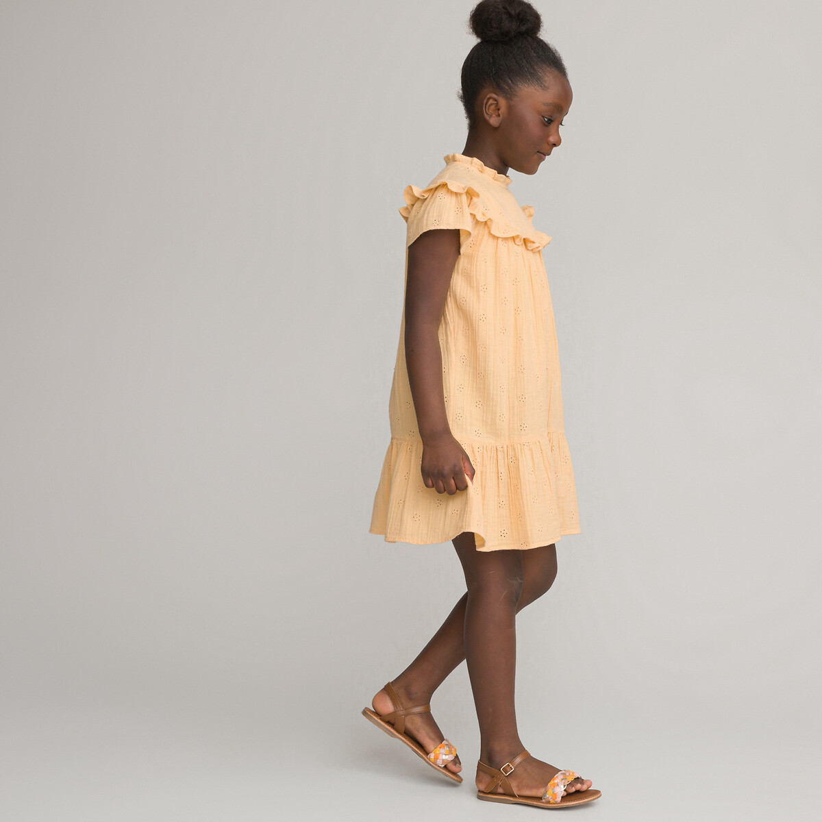 Embroidered cotton muslin dress with ruffles, yellow, La Redoute ...
