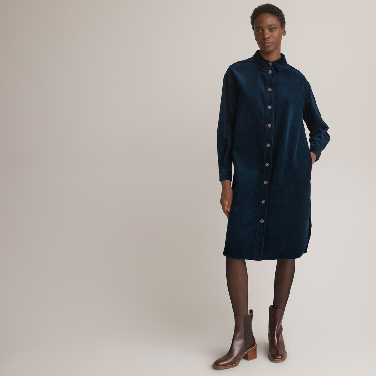 Robe chemise bleu et blanche La Redoute