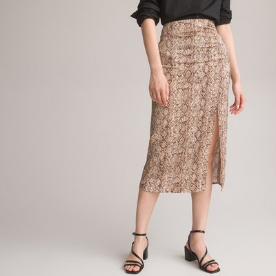 Animal Print Straight Skirt in Satin LA REDOUTE COLLECTIONS