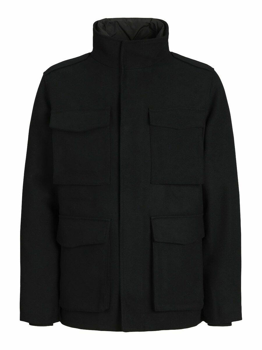 High neck pea coat black Jack Jones La Redoute