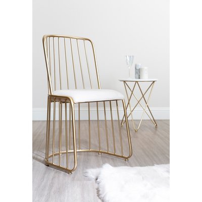 Art deco Inspired Gold Chair with White Linen Padded Seat SO'HOME