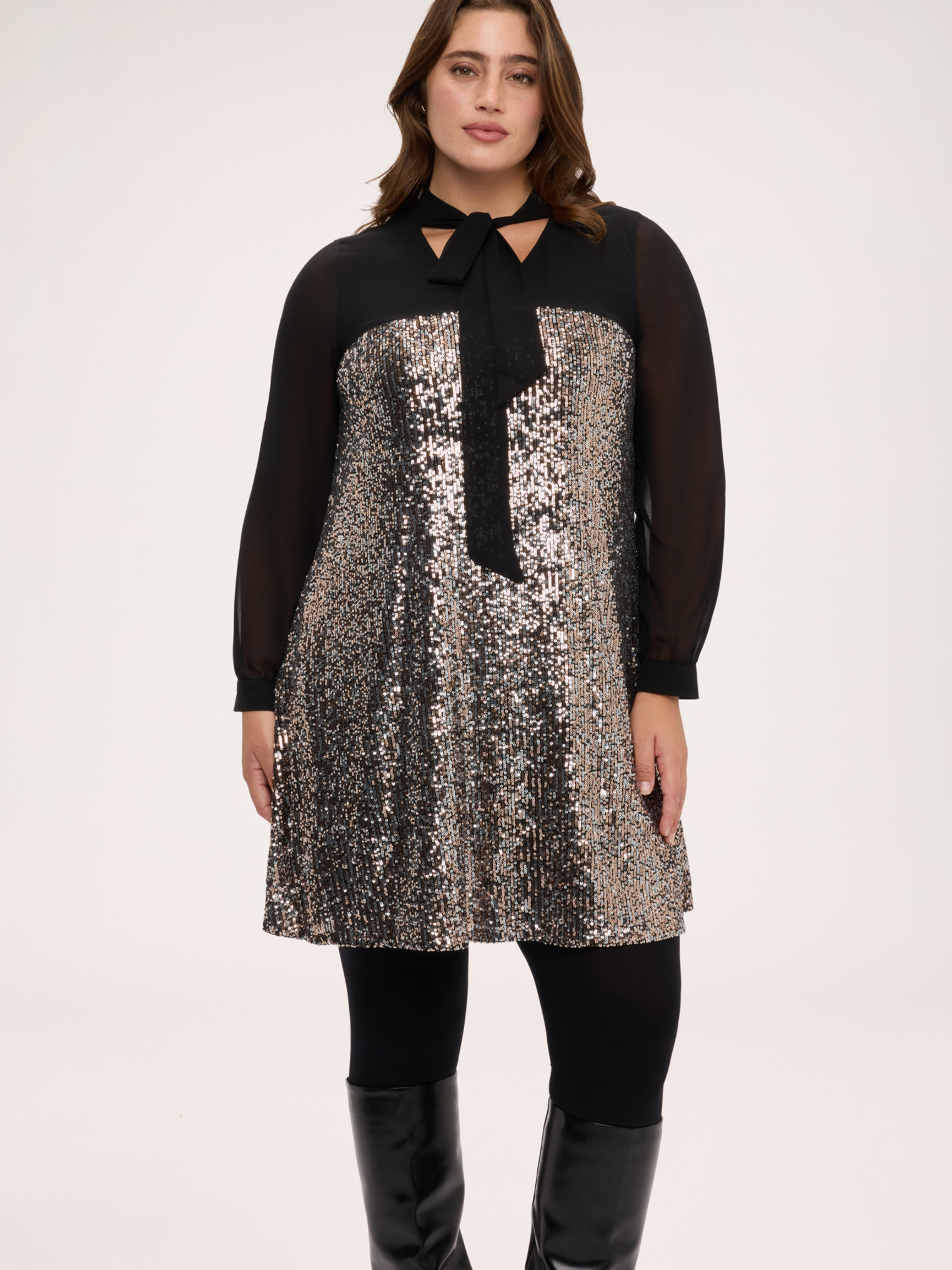 Robe à paillettes avec col nœud, FIORELLA RUBINO
