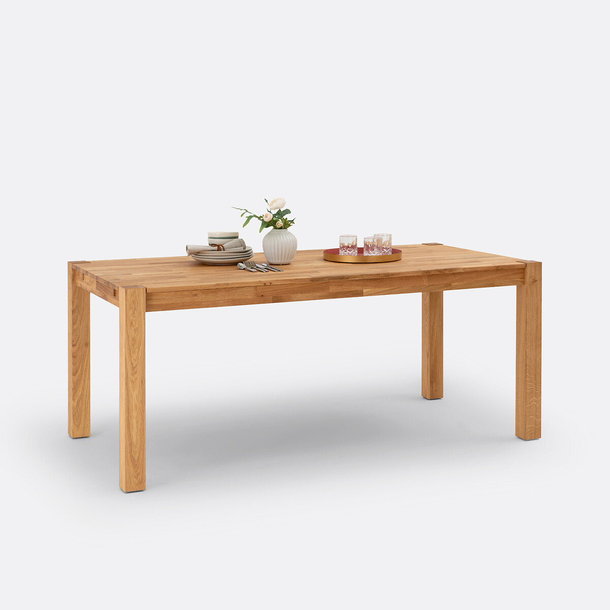 Table À Manger, Rectangulaire, Extensible, Chêne, 6 À 10 Personnes, ADELITA