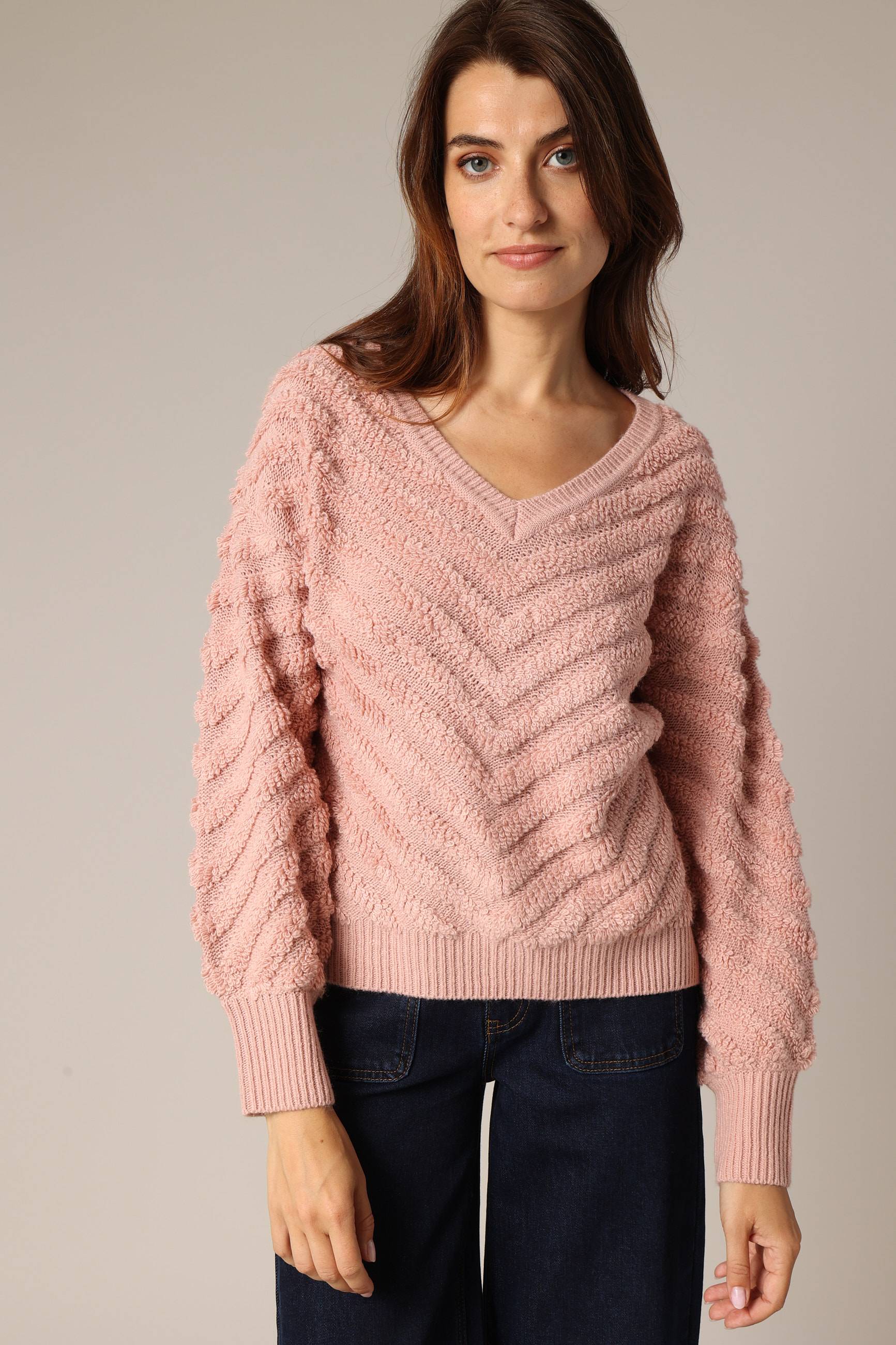 Pull texturé avec col en v et manches bouffantes ESTINA, DEELUXE