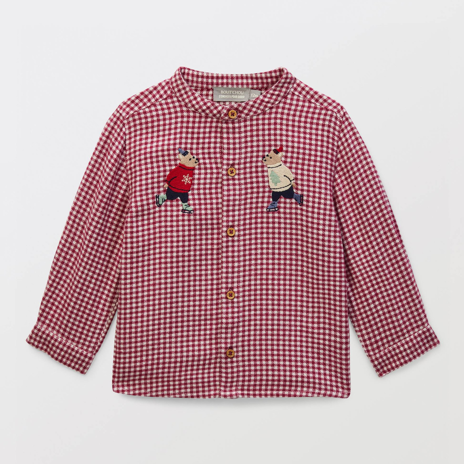 Chemise col mao à carreaux en coton BIO GOTS, BOUT'CHOU